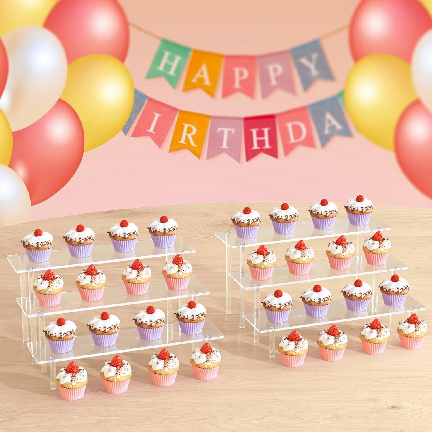 3 Tier Acrylic Display Risers Large Perfume Organizer Stand, Clear Cupcake Stand