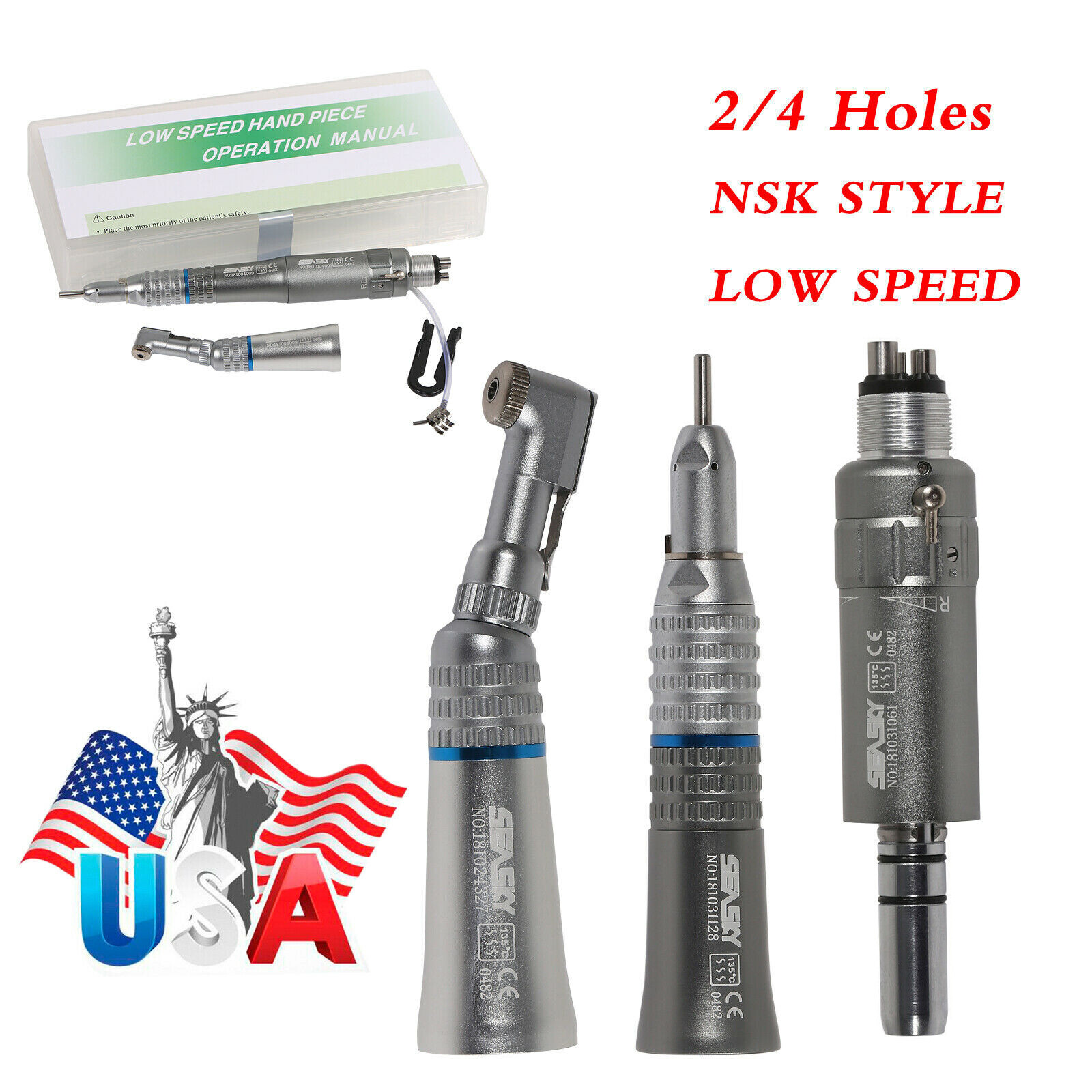 NSK Style Dental Slow Low Speed Handpiece Straight Contra Angle Air Motor 2/4 sa