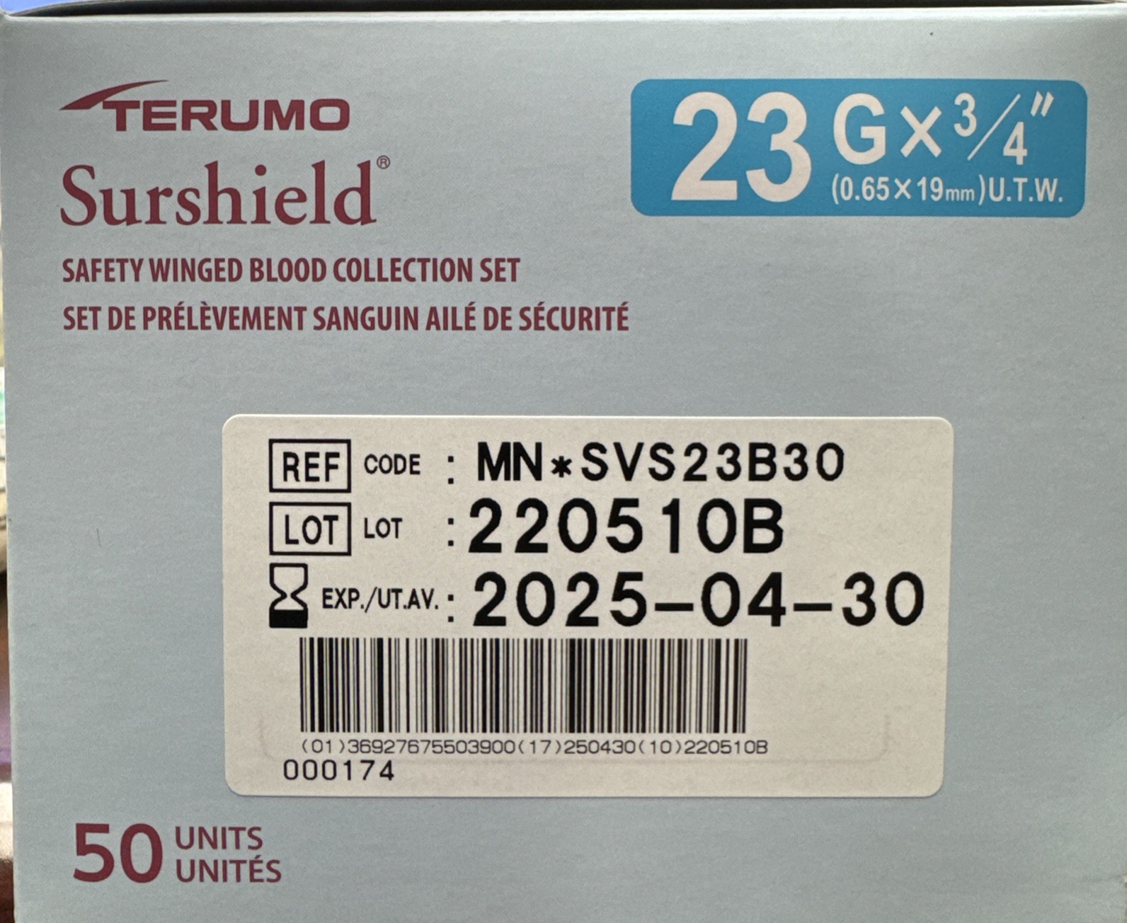 50/Box, Safety Winged Butterfly with Luer Adapter, 23G X 3/4”, 2025-04-03exp.