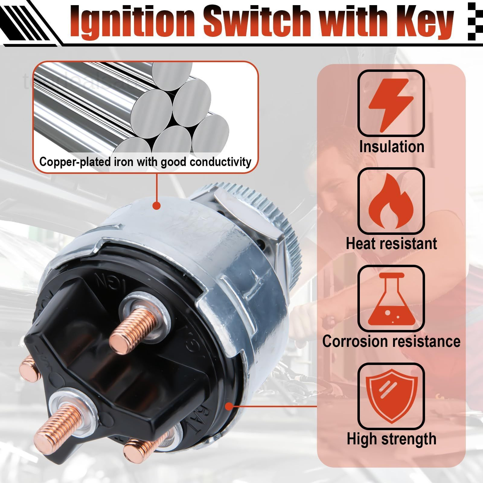 Ignition Switch with Key, Universal Ignition Key Switch, 12V 4 Position Starter