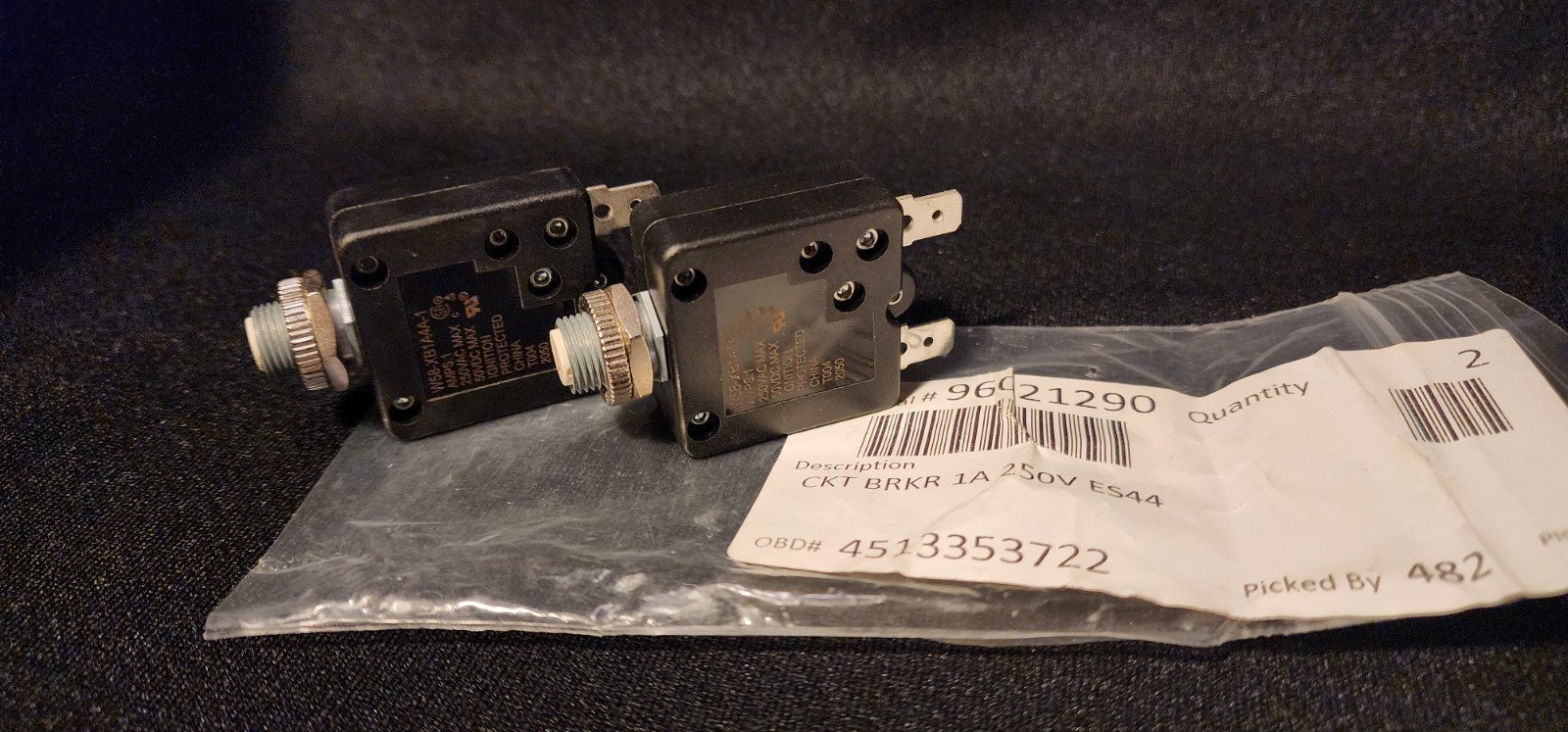 LOT OF 2 – 1 Amp Circuit Breaker, 5925-011-68-34 – OEM – 96021290