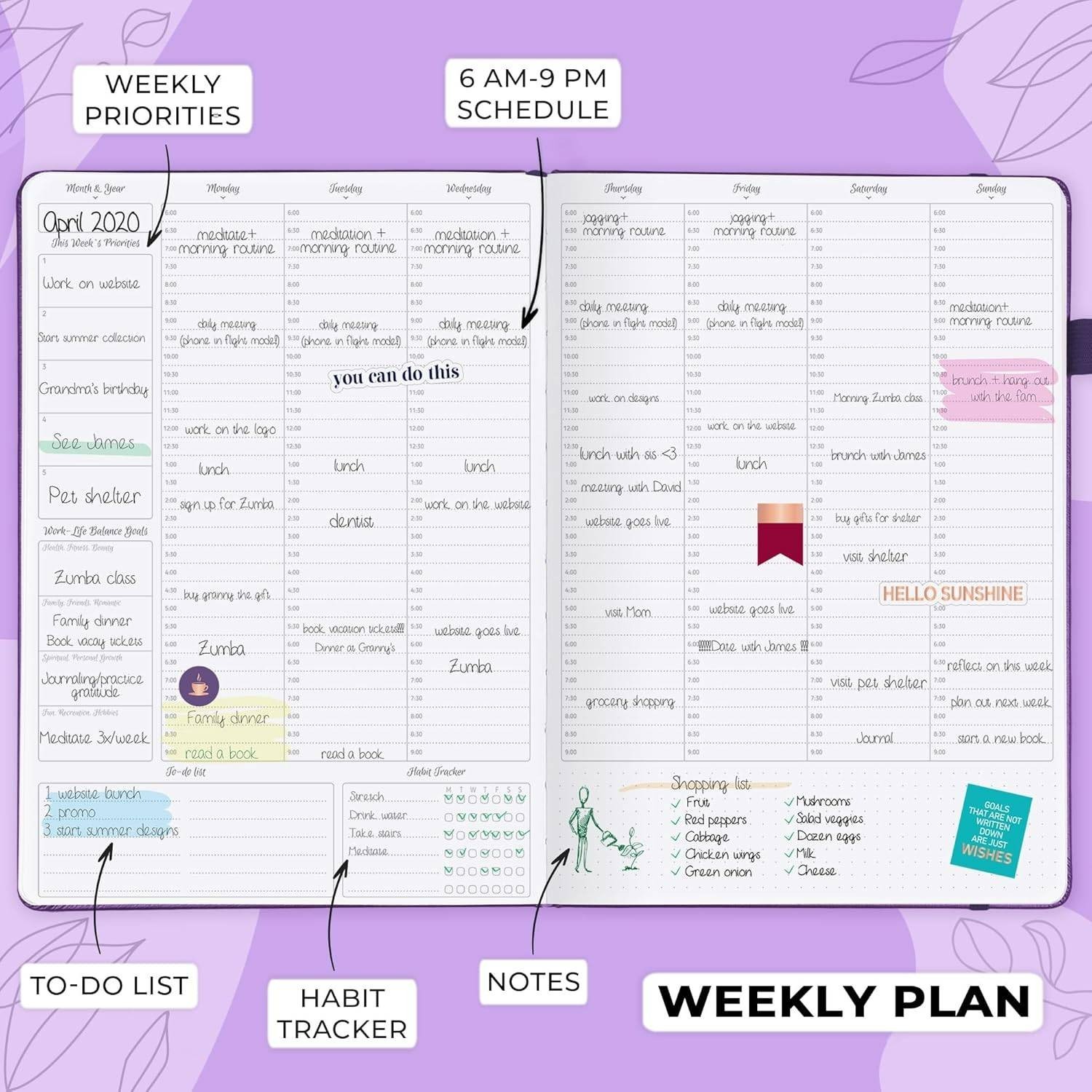 GoGirl Pro Vertical Hourly Weekly Planner Purple Undated Planner