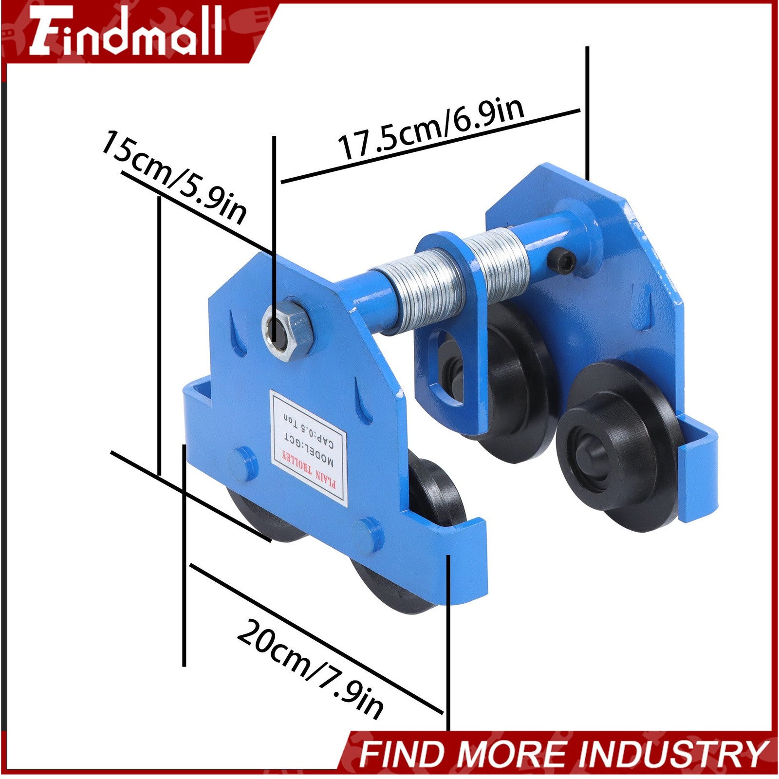 Findmall 0.5T/1100LB I-Beam Trolley Alloy Steel Double Wheel 55-135mm Adjustable