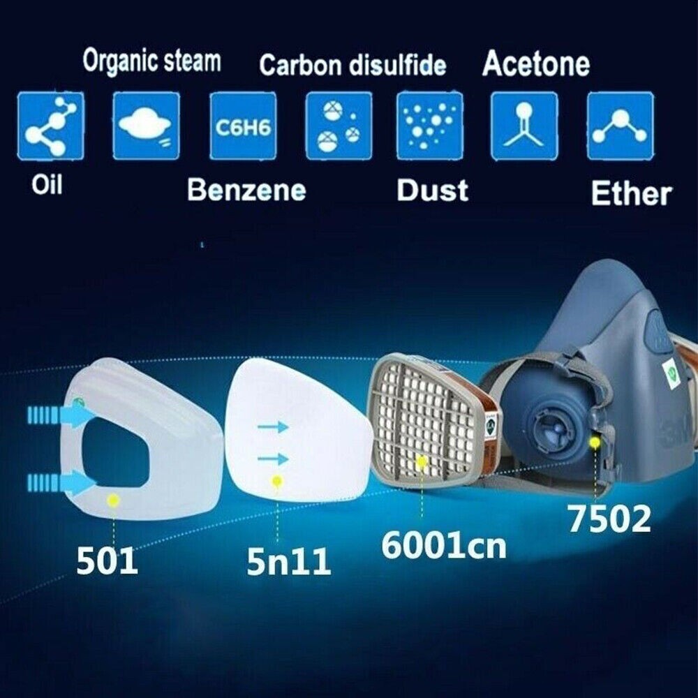 7 in1 7502 Painting Spray Half Face Gas Mask Chemical Epoxy Resin Respirator PPE