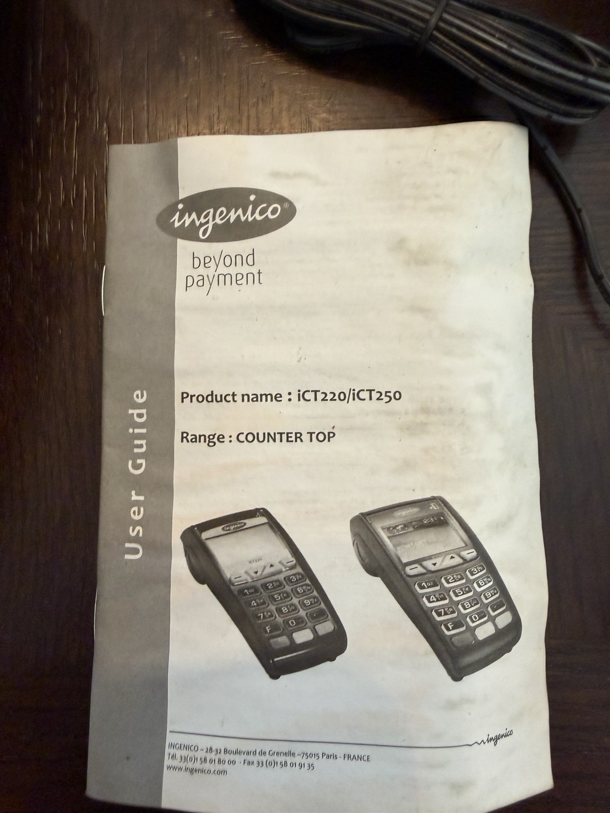 Ingenico iCT220 Credit Card Terminal Heartland w/ Power Supply Cables Manual