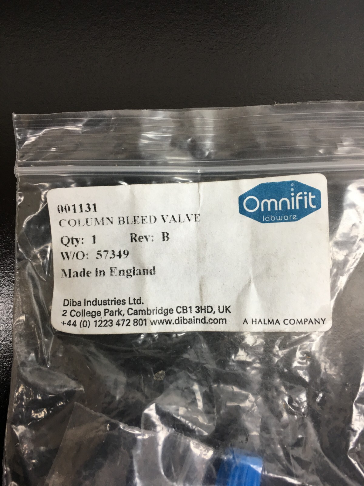 Omnifit PN 001121 Column Bleed Valve & END FITTING Lot 2 PCS