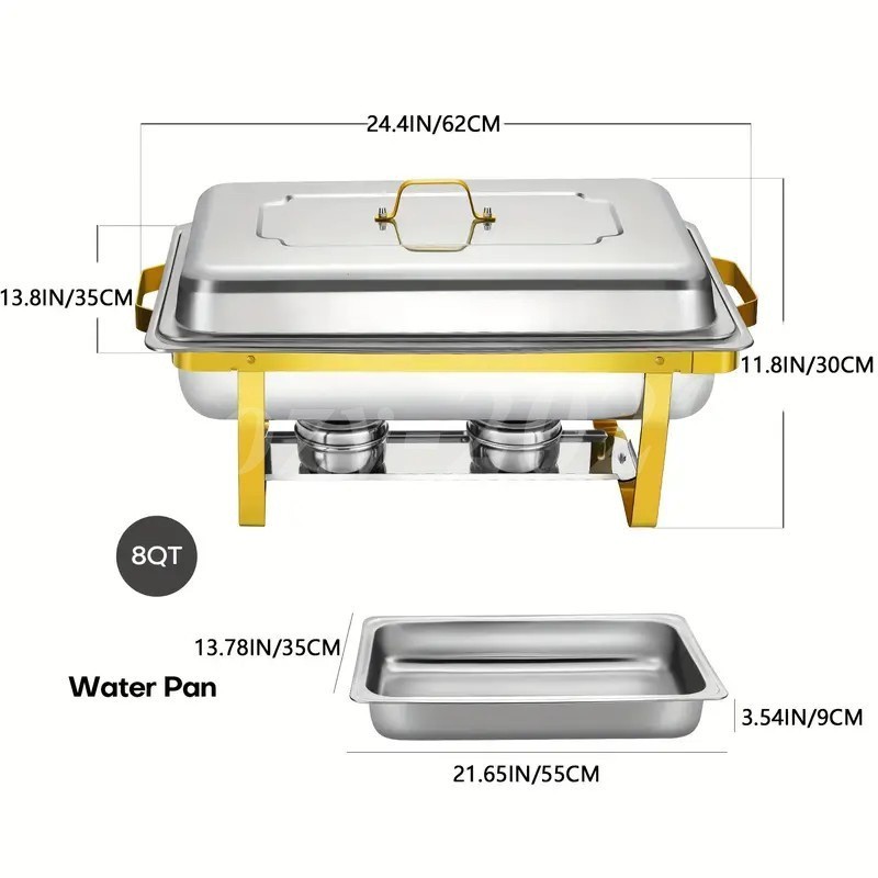 4 Pack Chafing Dish Buffet Set 9QT Stainless Steel Chafing Dishes Gold & Silver
