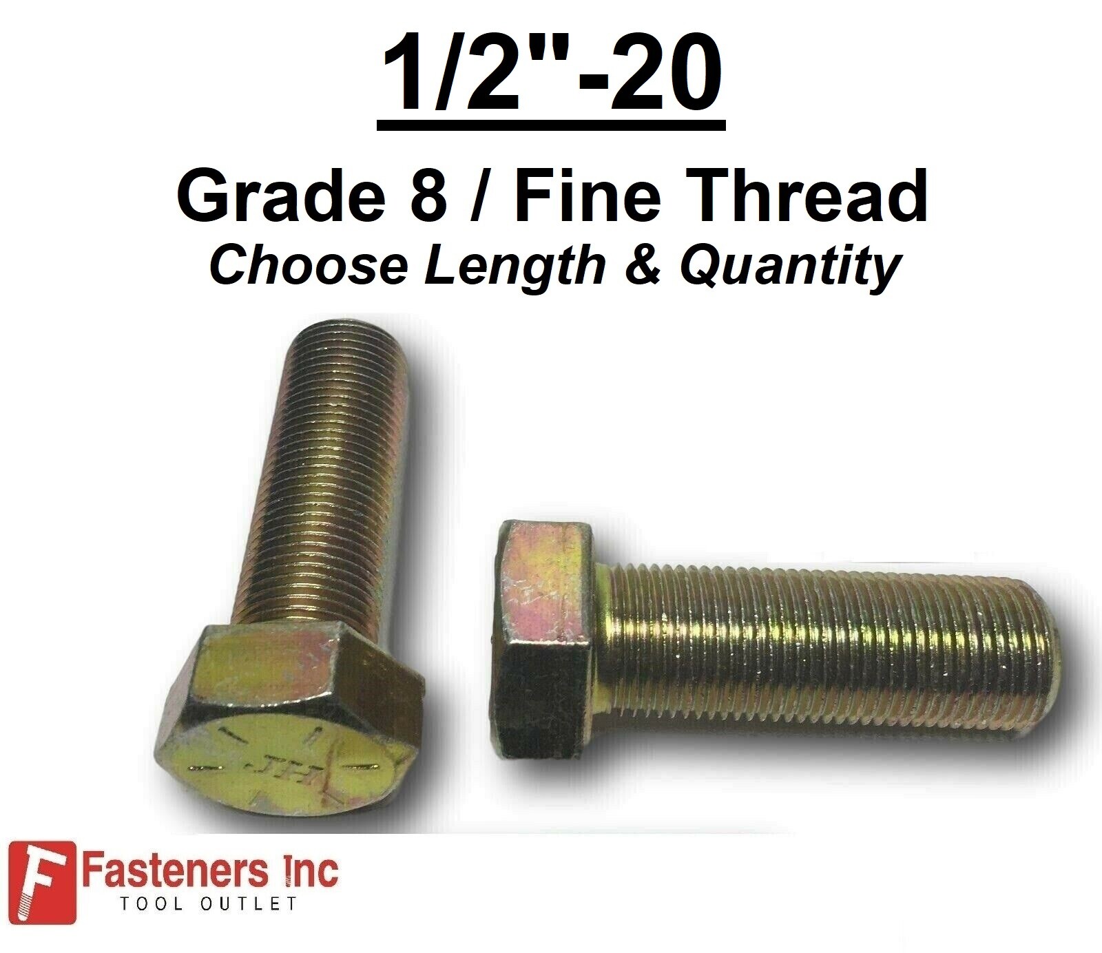 1/2-20 Hex Bolt Yellow Zinc Grade 8 Cap Screw Fine Thread (All Lengths & Qtys)