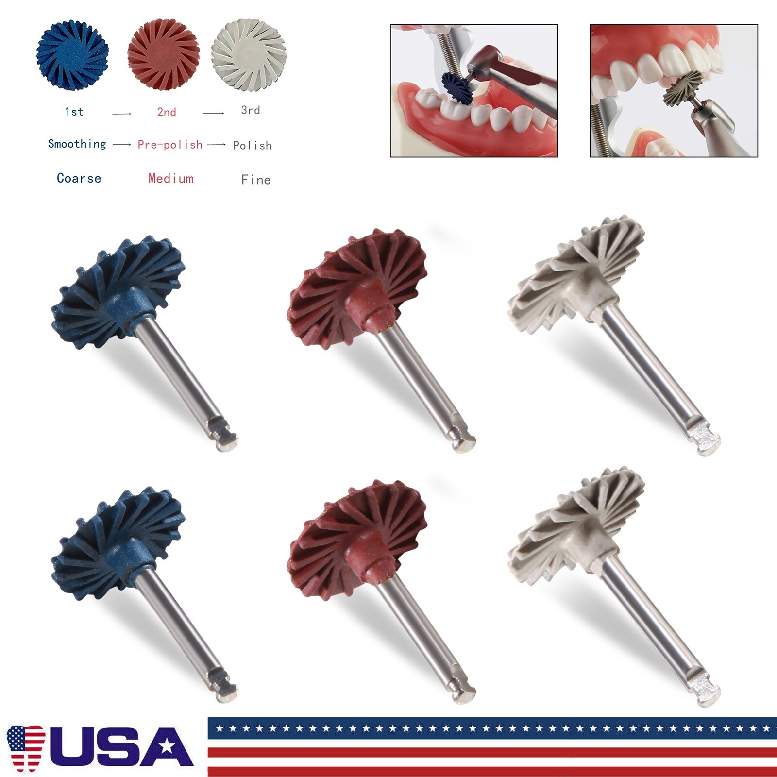 Dental Composite Polishing Kit Diamond RA Polisher Burs For Contra Angle 2.35mm