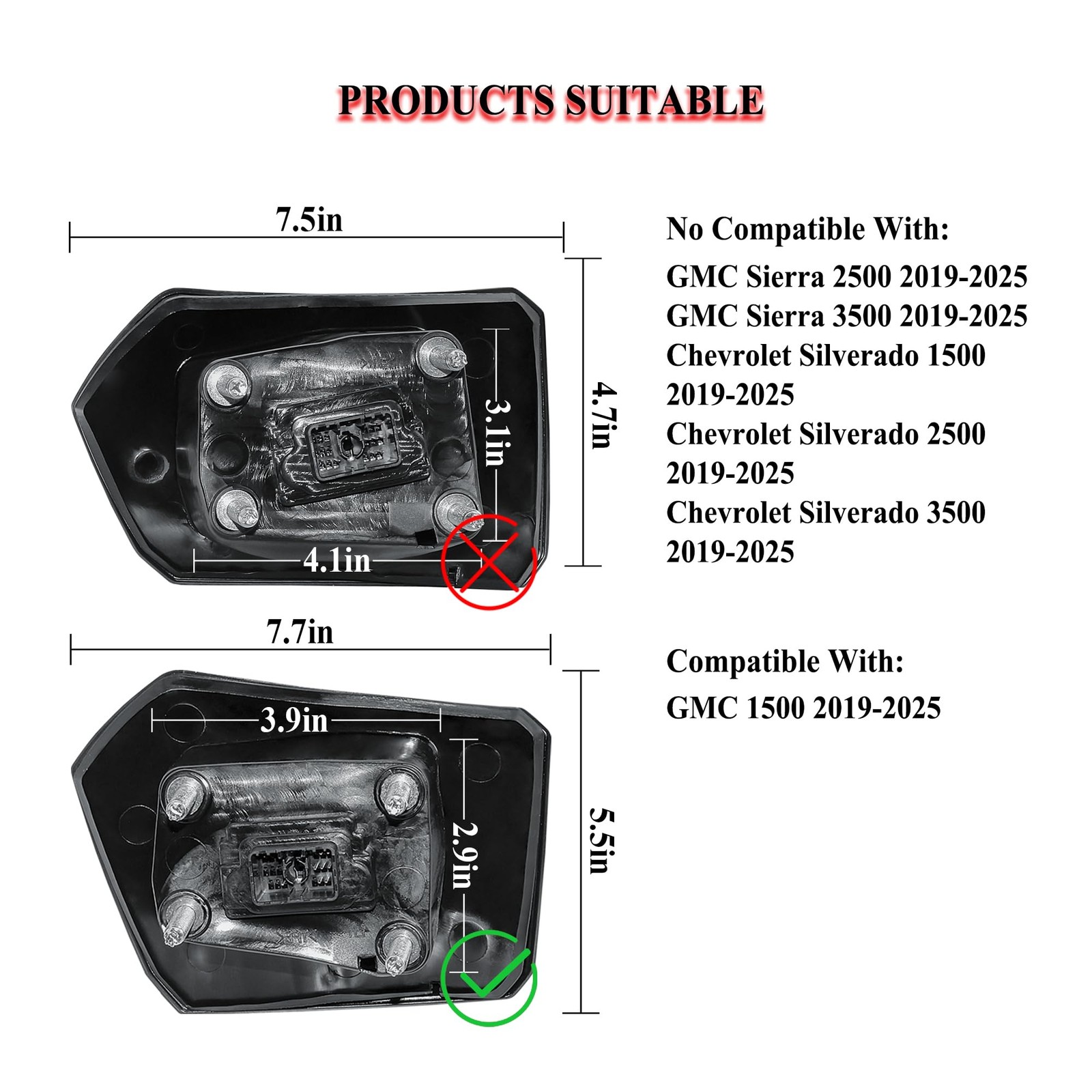 Longling Passenger Right Side Door Towing Mirror Power Heated Glass Blis Chrome