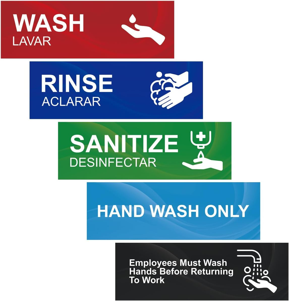 Wash Rinse Sanitize Sink Labels, 5 Pack 3 Compartment Sink Signs, Waterproof Sti