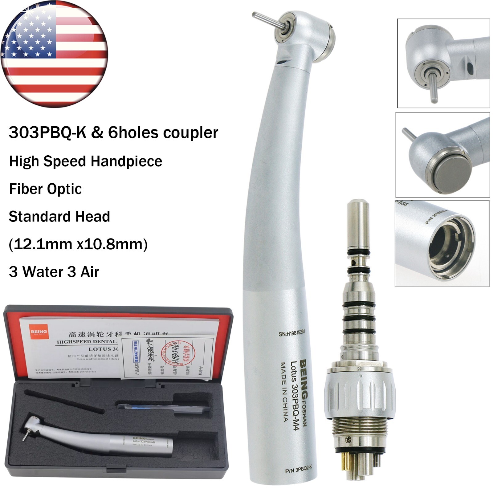 BEING Dental High Speed Fiber Optic Turbine Handpiece fit KAVO Coupler 4/6 Holes