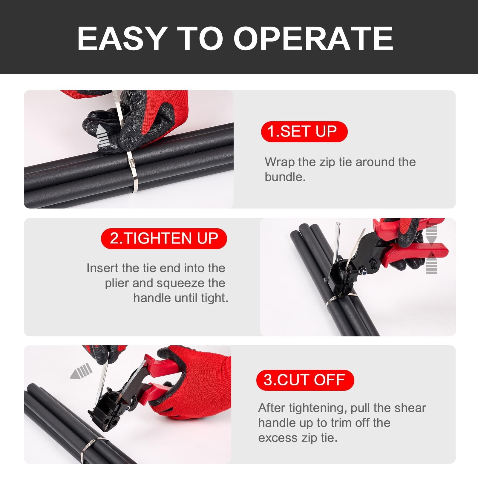 Stainless Steel Cable Tie Gun Kit-304 Heavy Duty Metal Zip Ties, 200LBS Tensile