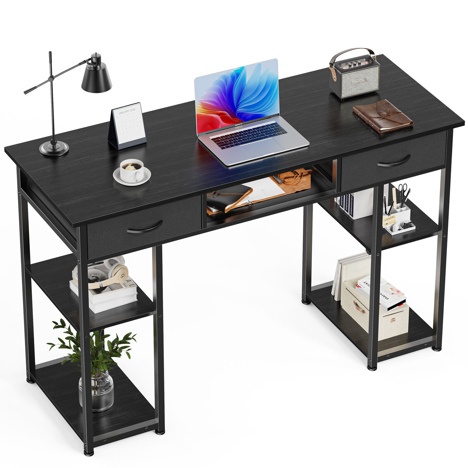 48″ Office Computer Desk,Home Study Table with Storage Shelf & 3 Fabric Drawers