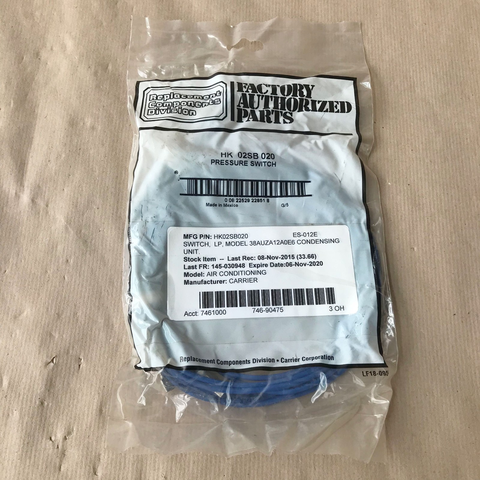 CARRIER HK02SB020 PRESSURE SWITCH