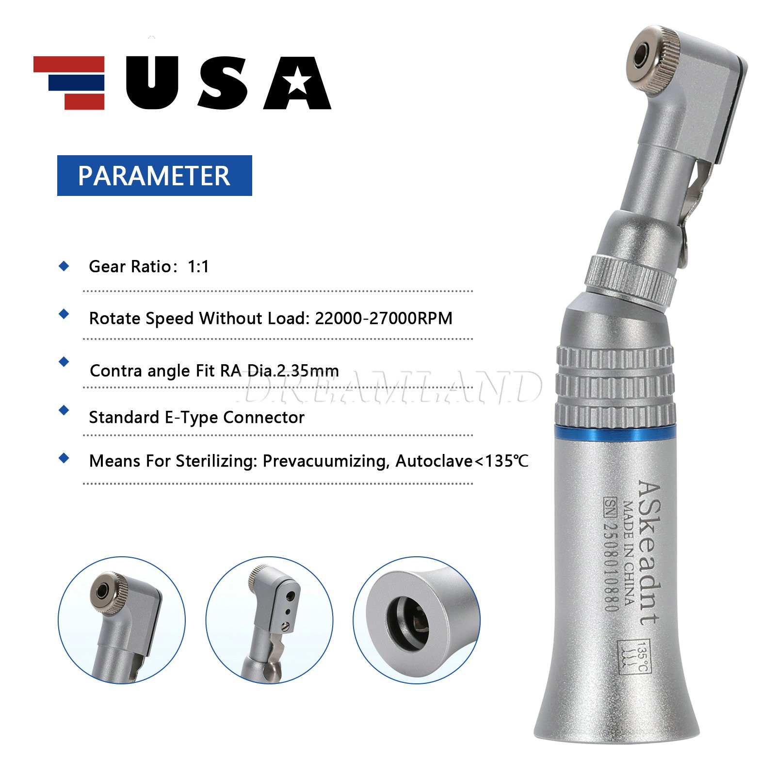 NSK Style Dental Push / Latch Head Contra Angle Handpiece Slow Low Speed EX203