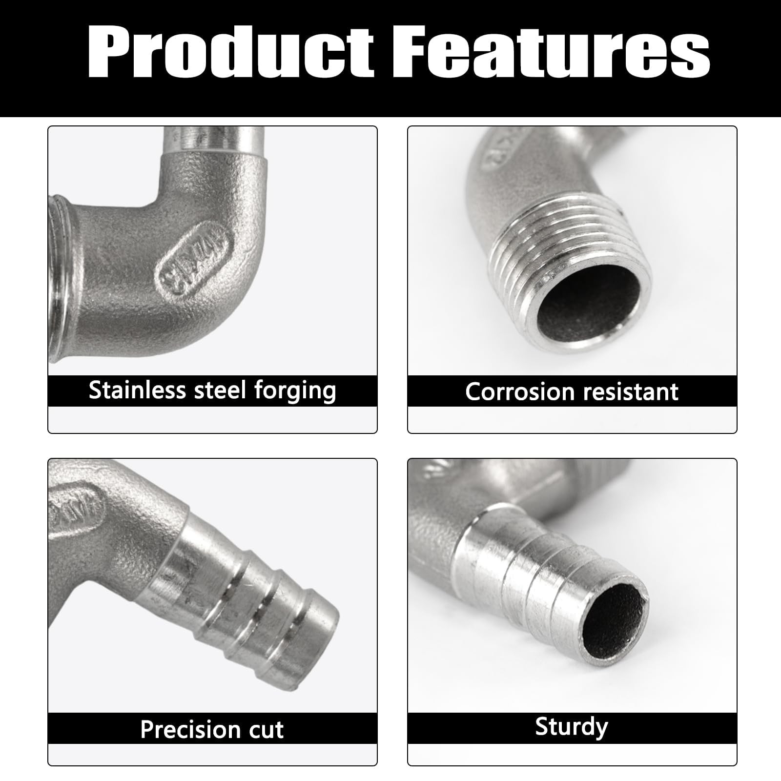 2-Pack 1/2 inch Hose Barb x 1/2 inch Male NPT Adapter – Stainless Steel 90-Degre