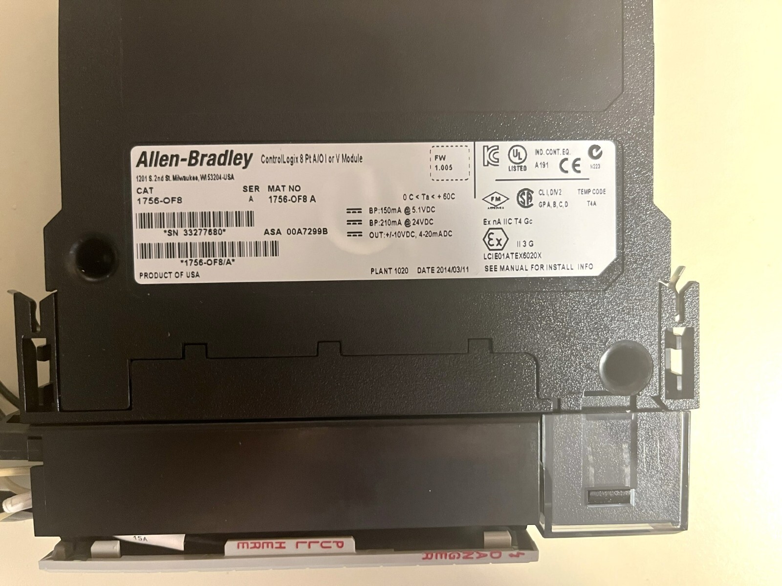 1756-OF8 ALLEN BRADLEY CONTROLLOGIX ANALOG OUTPUT MODULE SERIES A