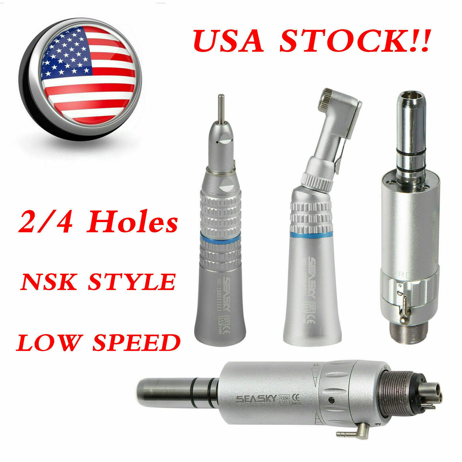 NSK Style Dental Latch/Push Slow Speed Handpiece Contra Angle Air Motor 2/4Holes