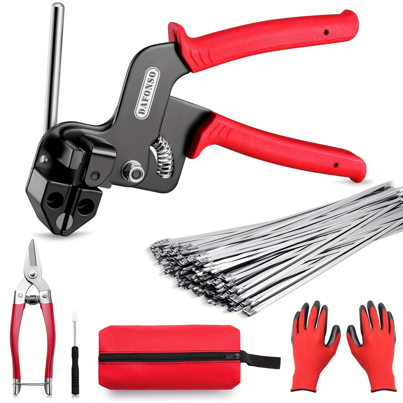 Stainless Steel Cable Tie Gun Kit-304 Heavy Duty Metal Zip Ties, 200LBS Tensile