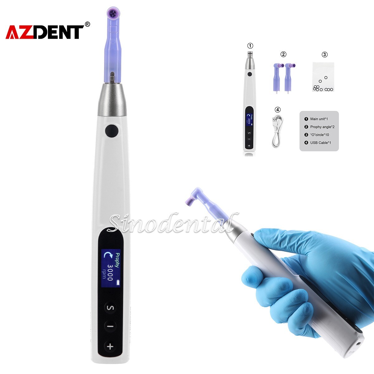 Dental Wireless LCD Hygiene Prophy Handpiece 360° Swivel+2 Prophy Angles