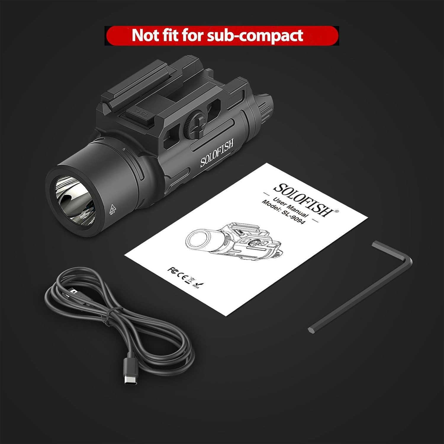 1500Lm Slidable Pistol Light and Green Beam Combo with Strobe/Momentary, Recharg