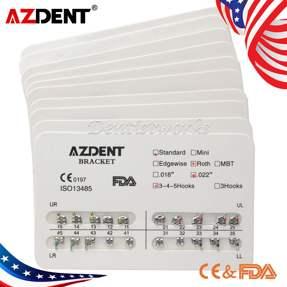 10 Packs Dental Ortho Metal Bracket Standard Roth Slot 022″ Hooks 3-4-5 AZDENT