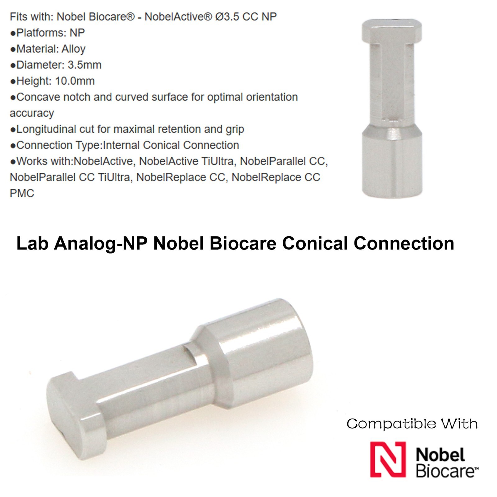 Nobel Biocare CC Hex Locator/Healing Cap Abutment Analog Impression Coping NP/RP