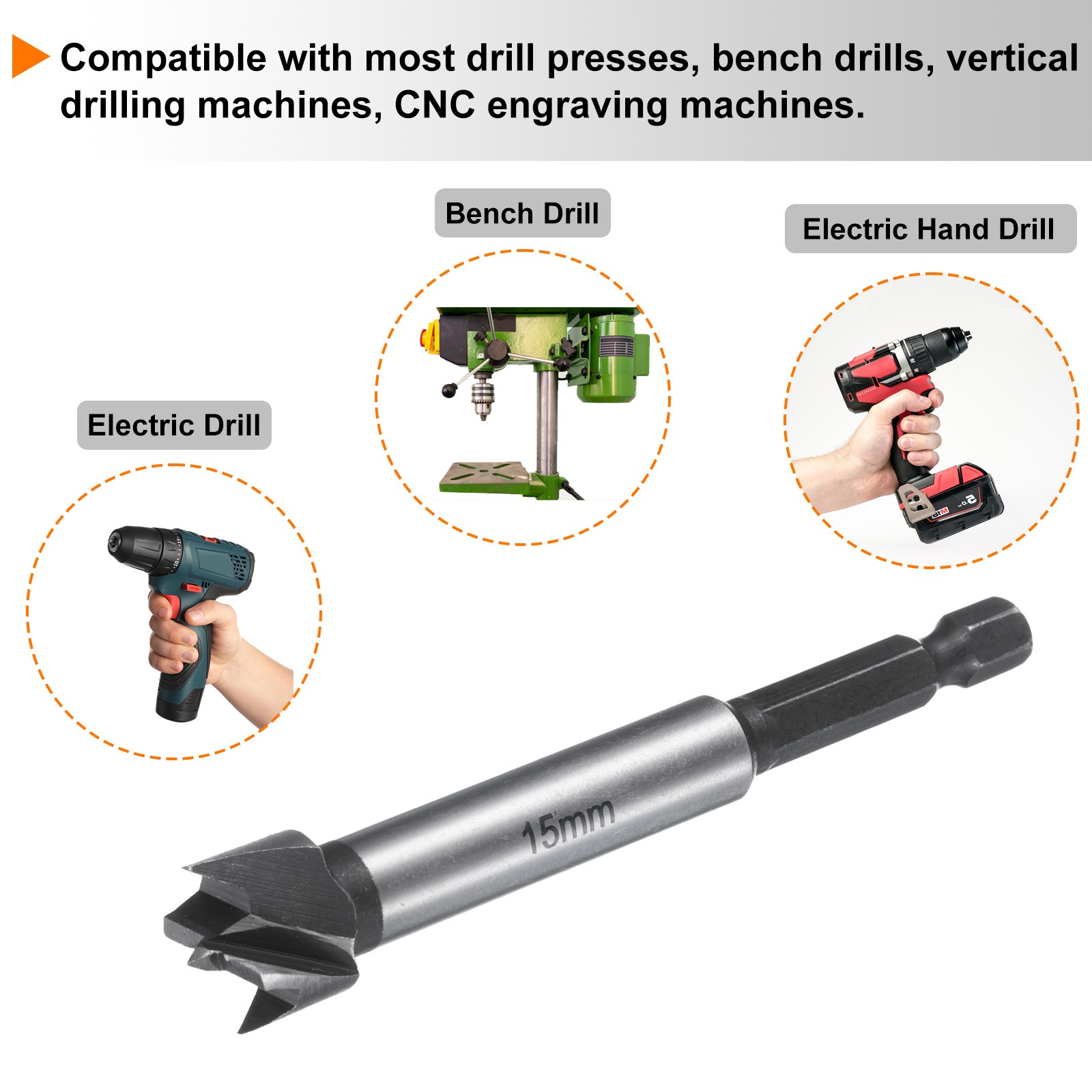 Forstner Drill Bit 5/8″(15mm) Single Tooth Flat Wing Wood Drilling Bit