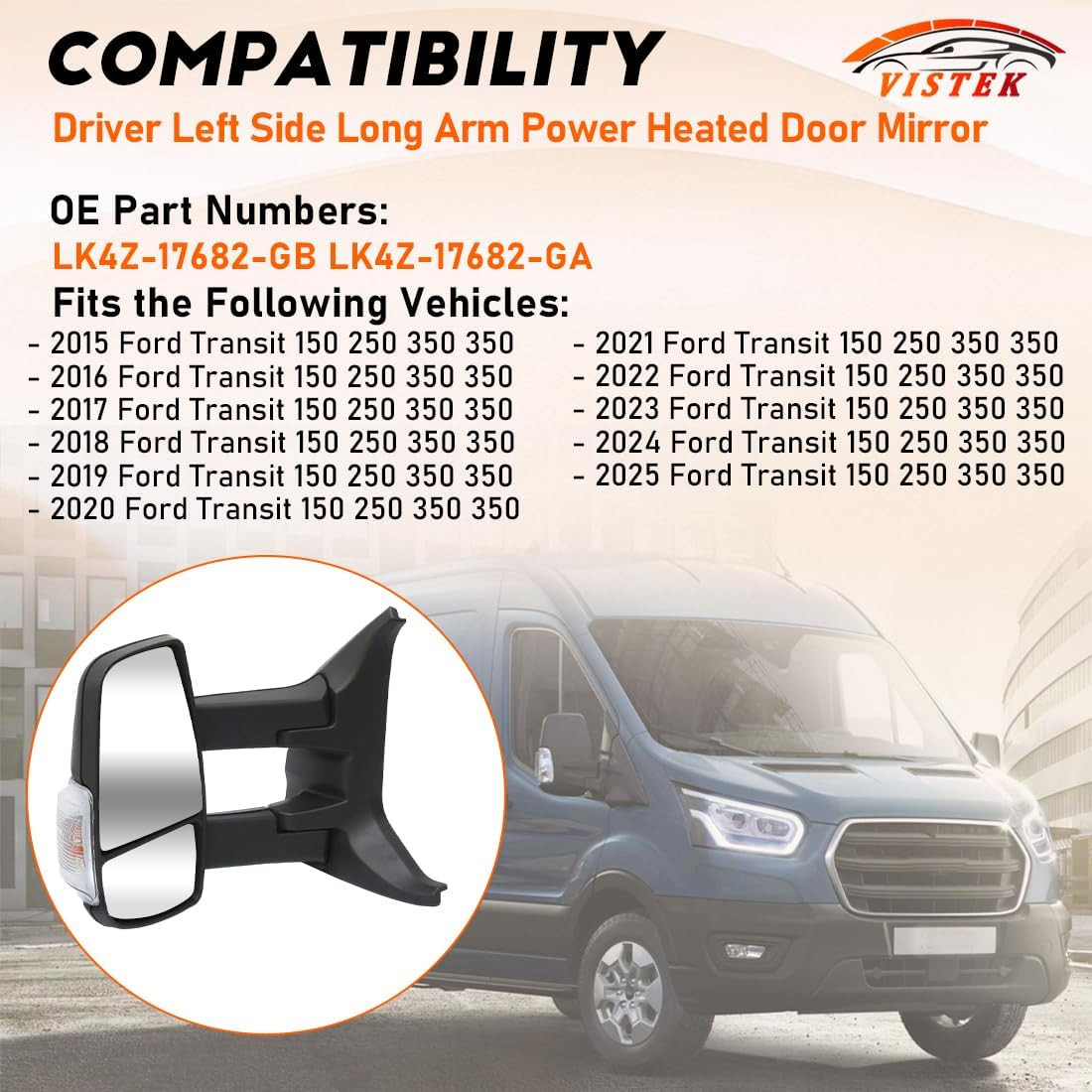 Power Heated Door Mirror & Driver Side View Mirror FIT Ford Transit 150 250 350