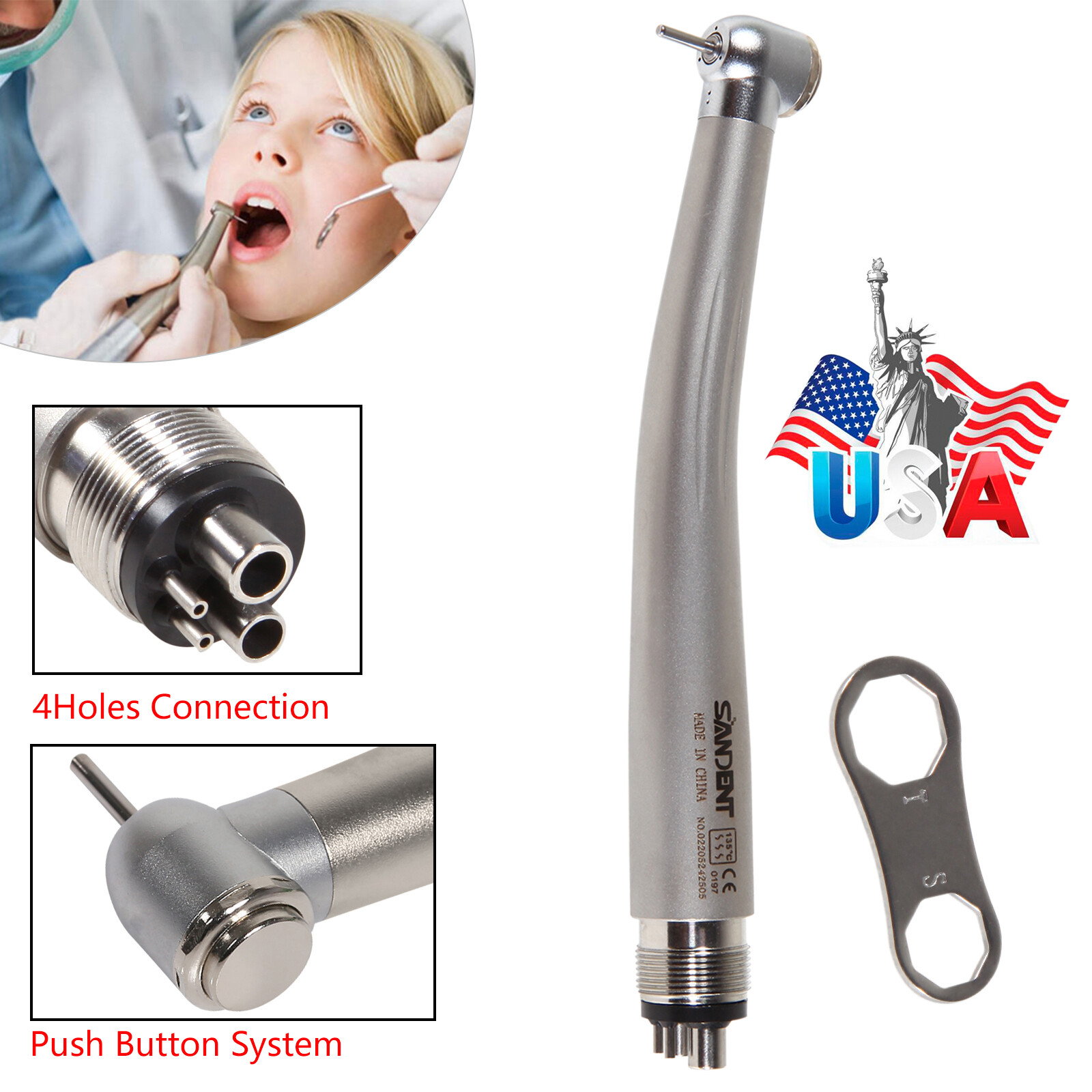 SANDENT NSK PANA MAX Style Dental High Speed Handpiece Standard Head push 4 hole