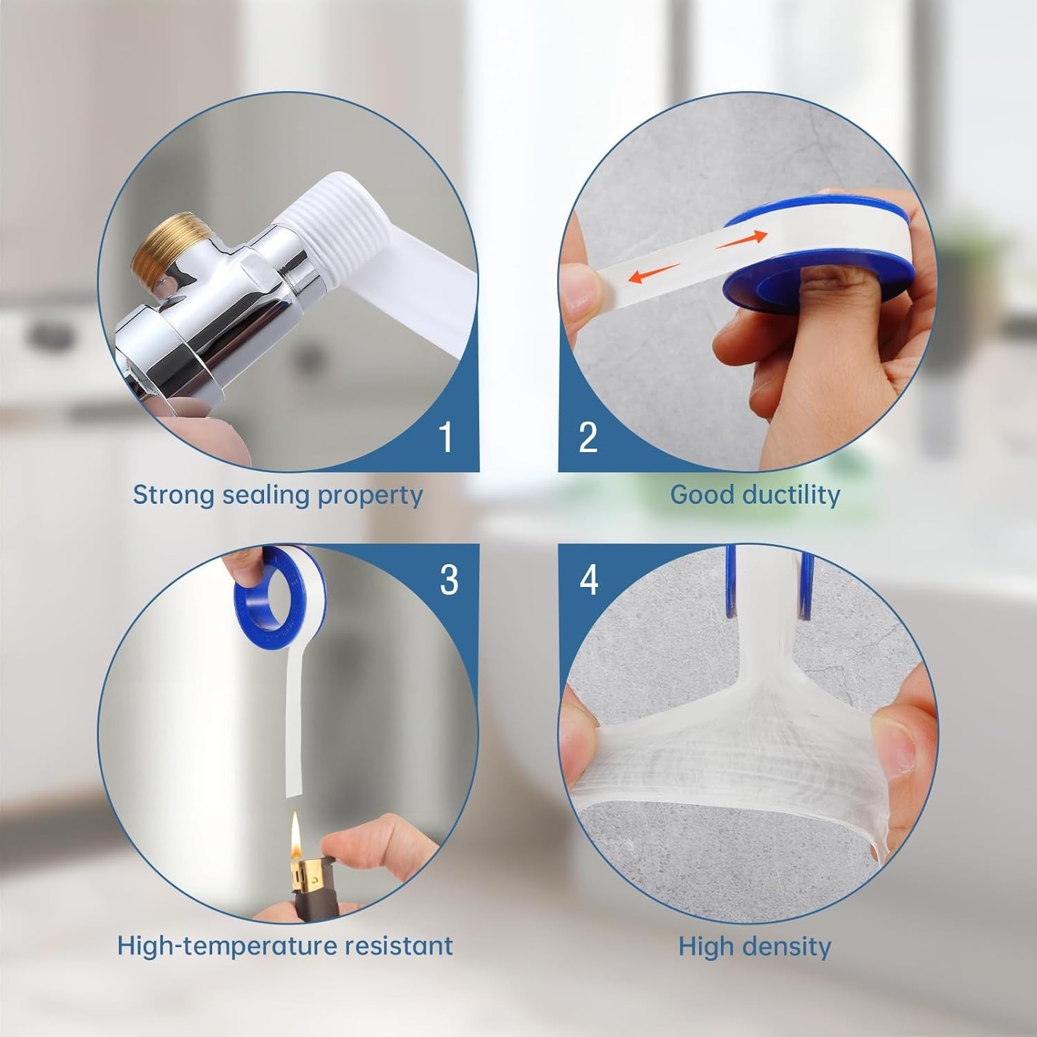 6 Rolls Premium Plumbers Tape, Teflon Tape, PTFE Thread Seal Tape, High-Density