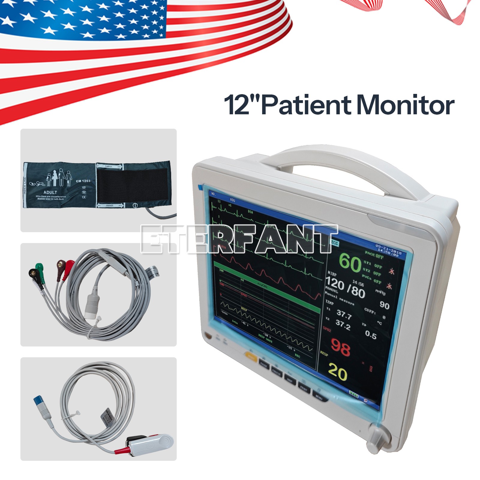 12″ Patient Monitor ICU CCU Vital Sign For Hospital/Rolling Trolley Cart Stand