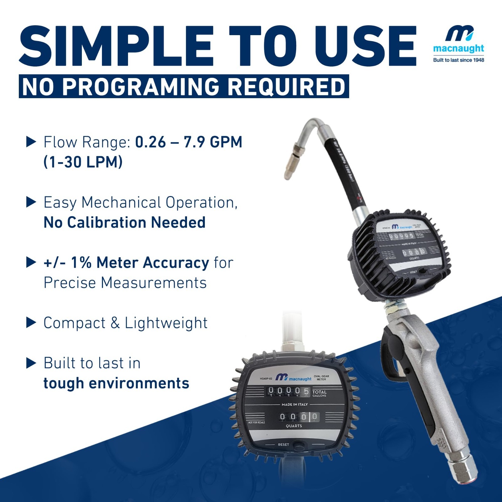 Macnaught Pneumatic Oil Gun with Mechanical Meter, 1/2″ NPT, for Oils & Fluids