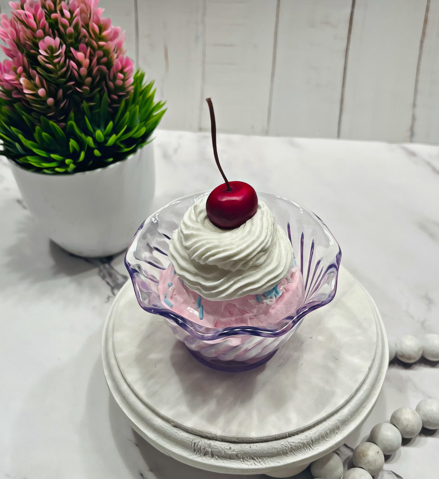 DEZICAKES Fake Ice Cream Artificial Food Pink Bubble Gum Ice Cream Sundae