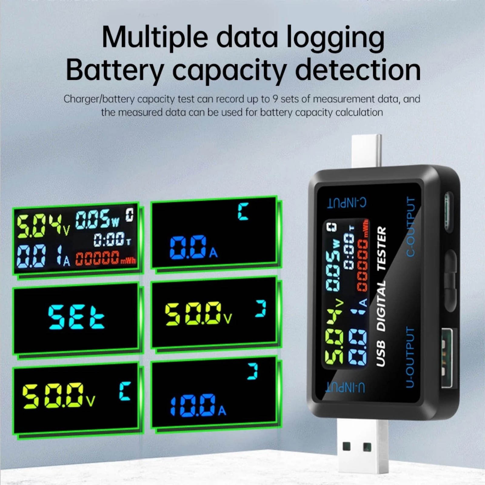 Portable USB C Voltmeter Current Meter Tester for Power Bank Charger Cable Test