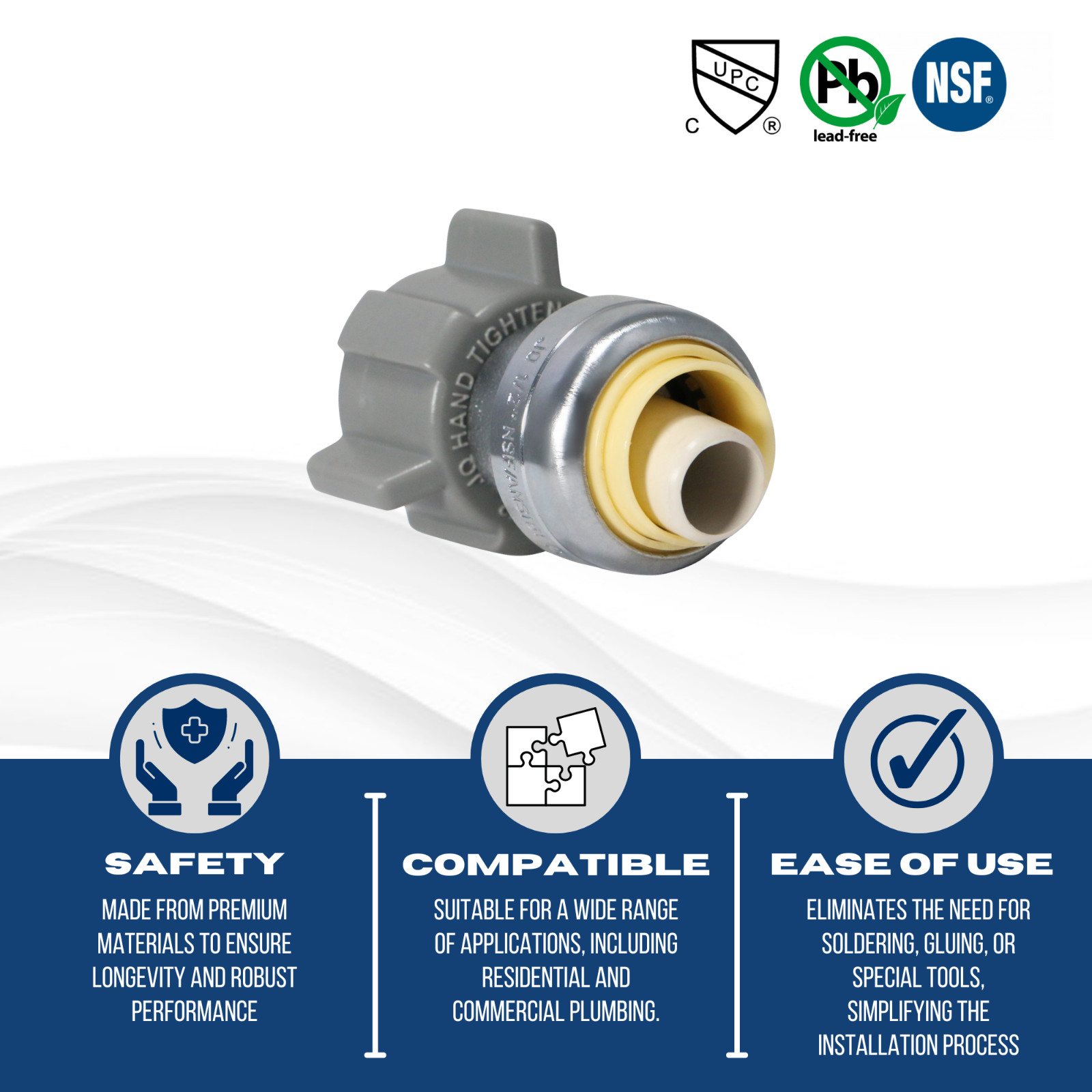 1 PIECE 1/2″ PUSH FIT X 1/2″ FIP FAUCET STRAIGHT CONNECTOR, LEAD FREE BRASS