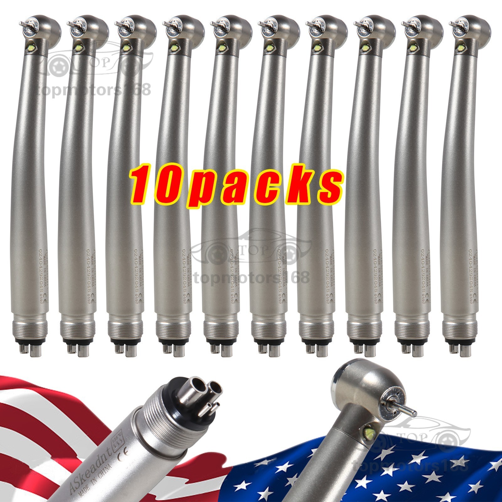10 PACKS Dental High Speed E generator LED Handpiece Air Turbine 4Hole