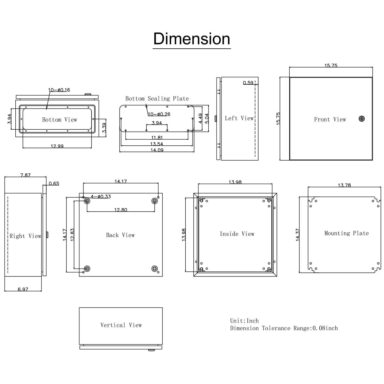 VEVOR Steel Electrical Box Electrical Enclosure Box 16x16x8” Carbon Steel IP65