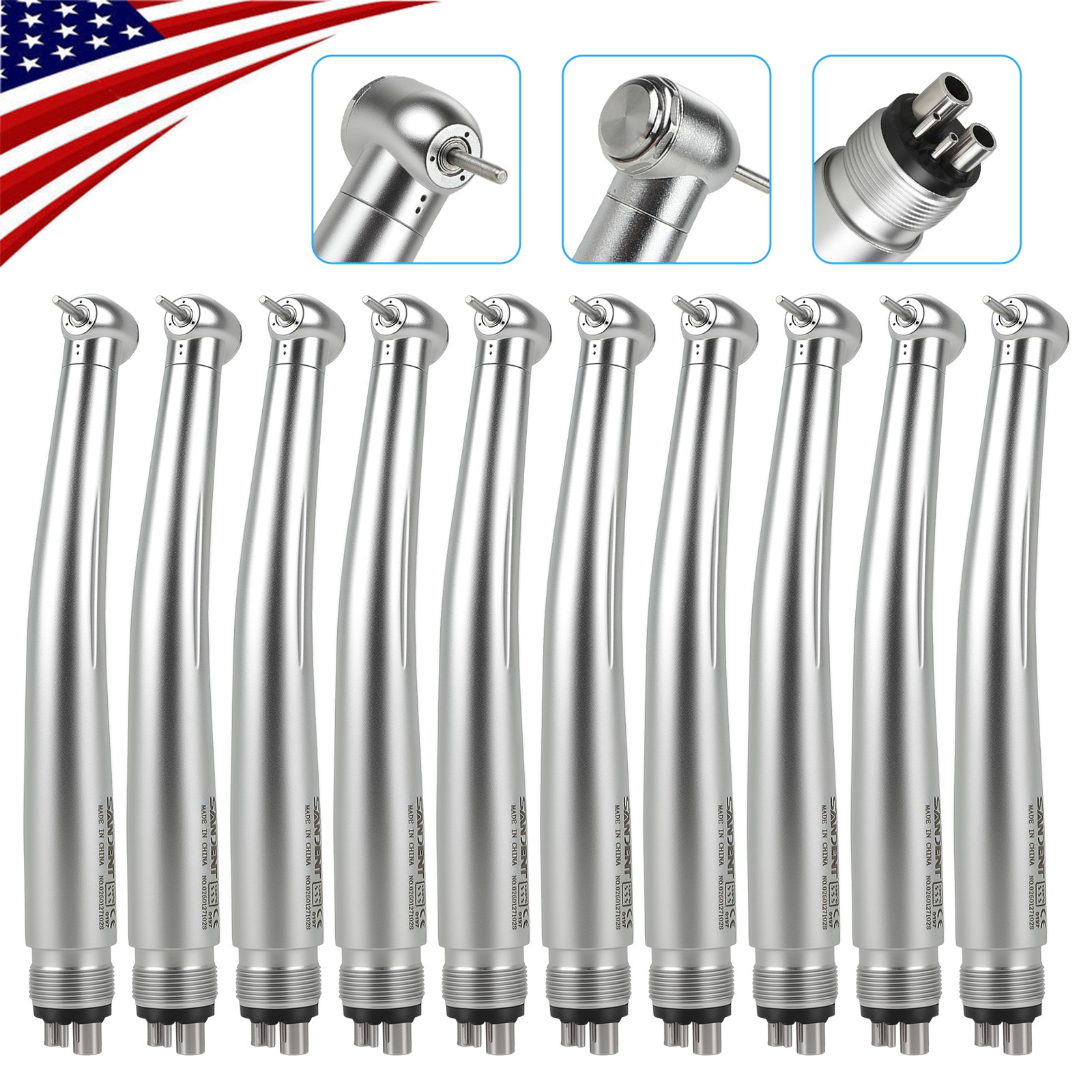 10pcs SANDENT NSK PANA MAX Style Dental High Speed Handpiece Push Button 4 Hole