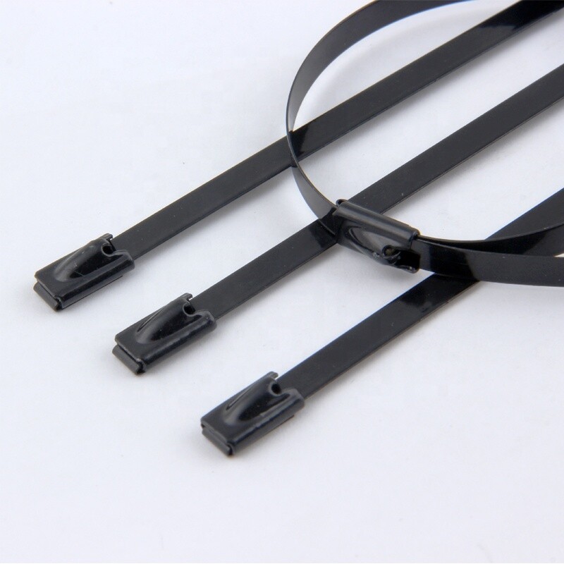 Black coated T316 Stainless Steel Metal Cable Ties Zip Wrap Exhaust Heat Straps