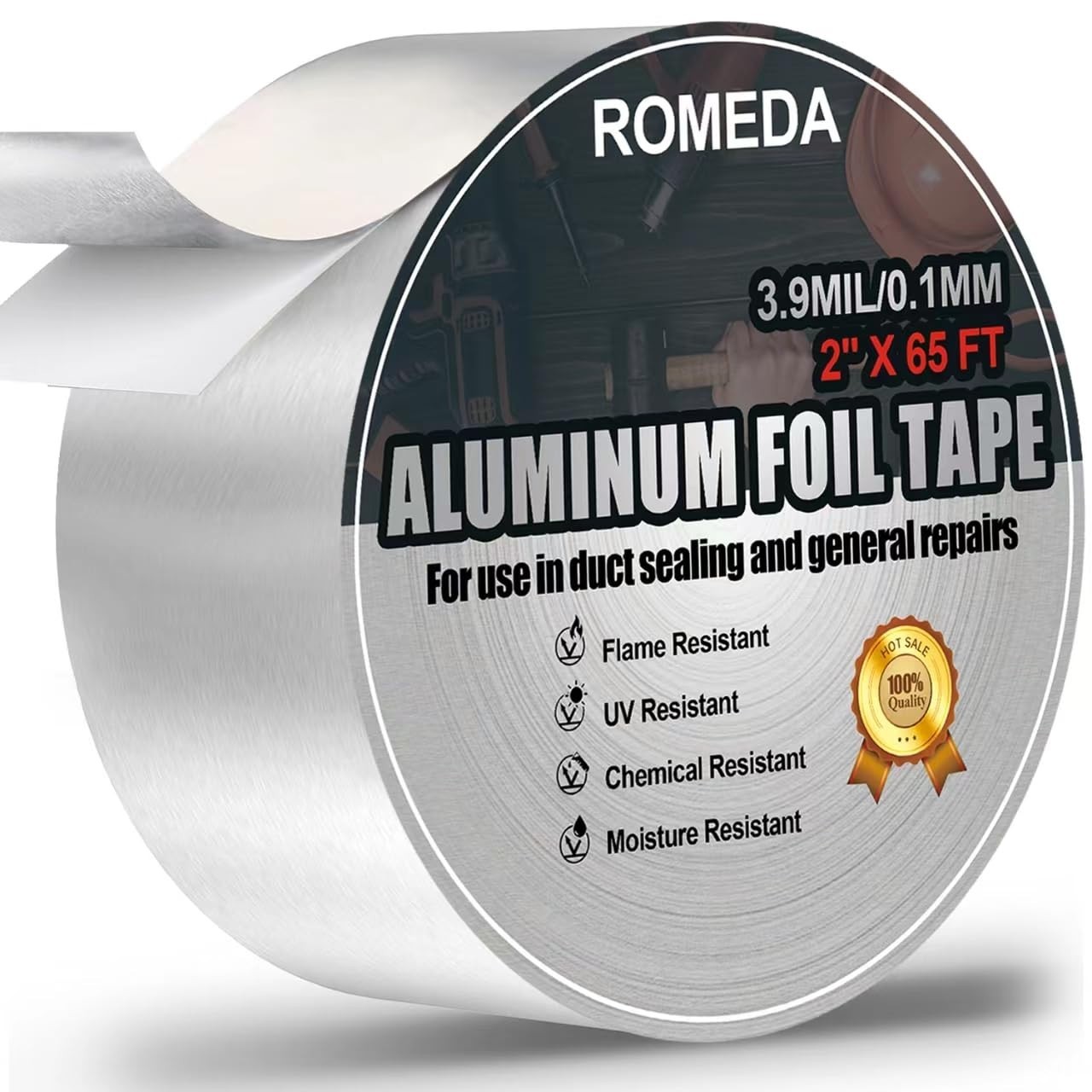 Aluminum Foil Tape 2″ x 65ft | 3.9 Mil High-Temp HVAC Tape for Ductwork & Vents
