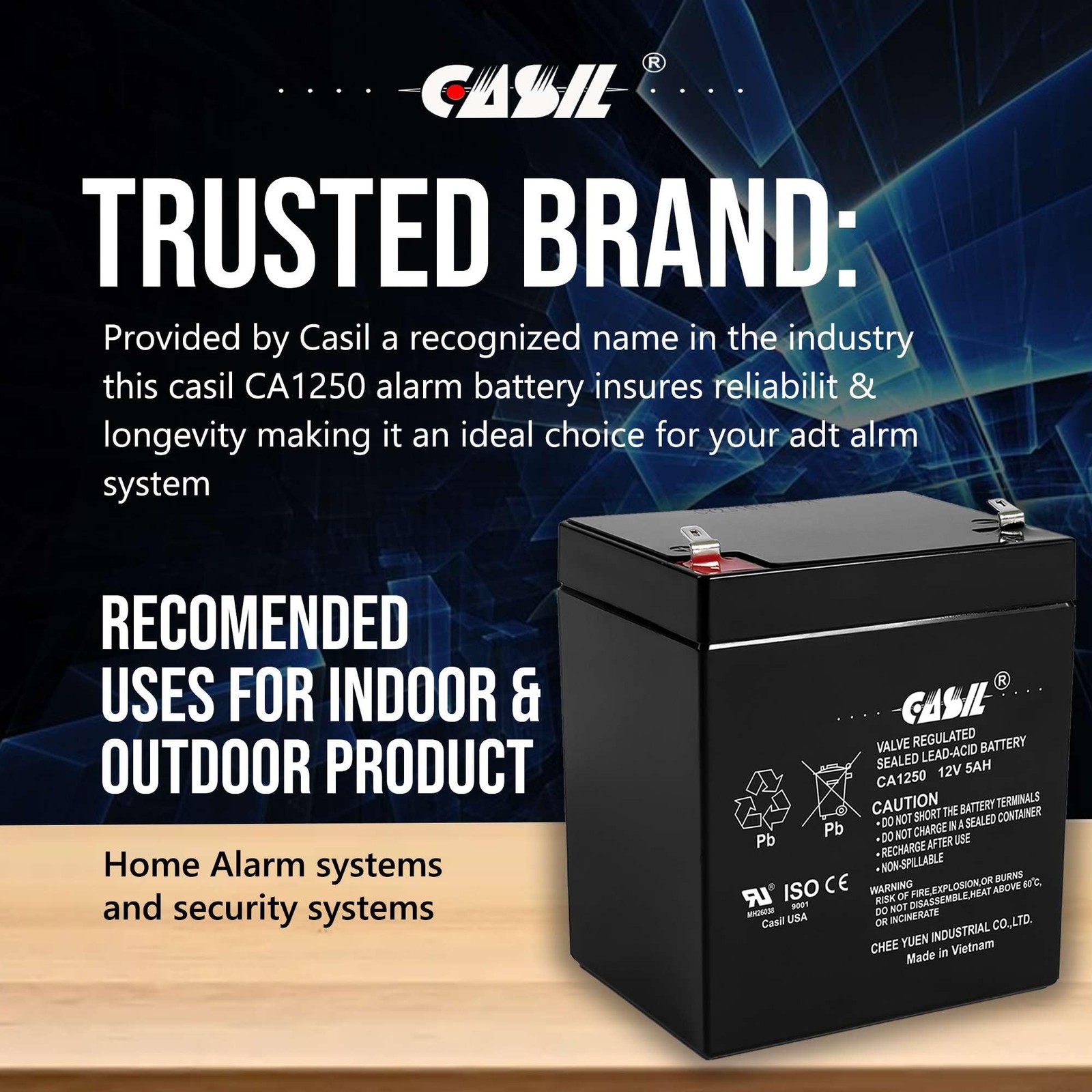 Casil CA1250 12V 5Ah SLA AGM Alarm Battery – Rechargeable Sealed Lead Acid…