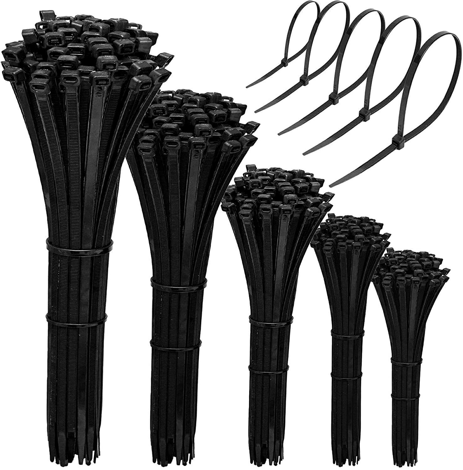 100 BLACK NYLON CABLE ZIP TIES Heavy Duty UV Resistant 4 6 8 10 12 15 18 24 & 36