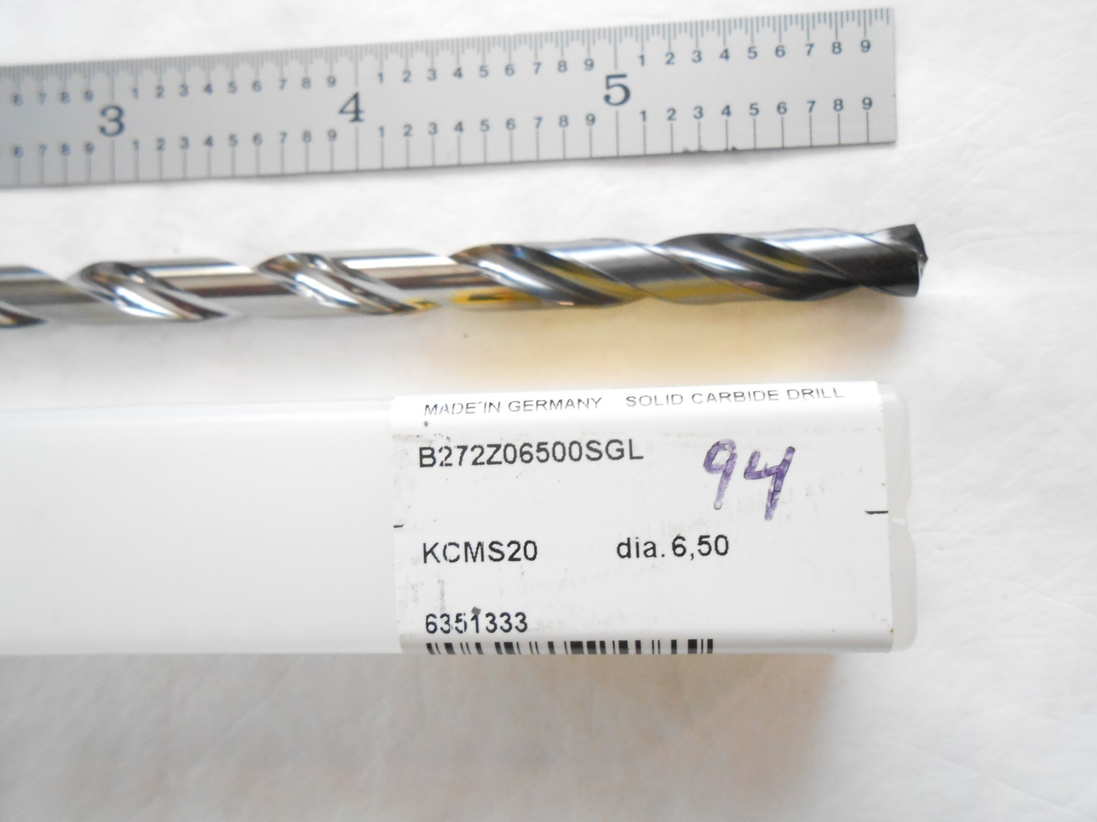 NEW KENNAMETAL 20XD 6.5MM CUT DIA X 152MM FL X 197MM OAL CARBIDE COOL THRU DRILL