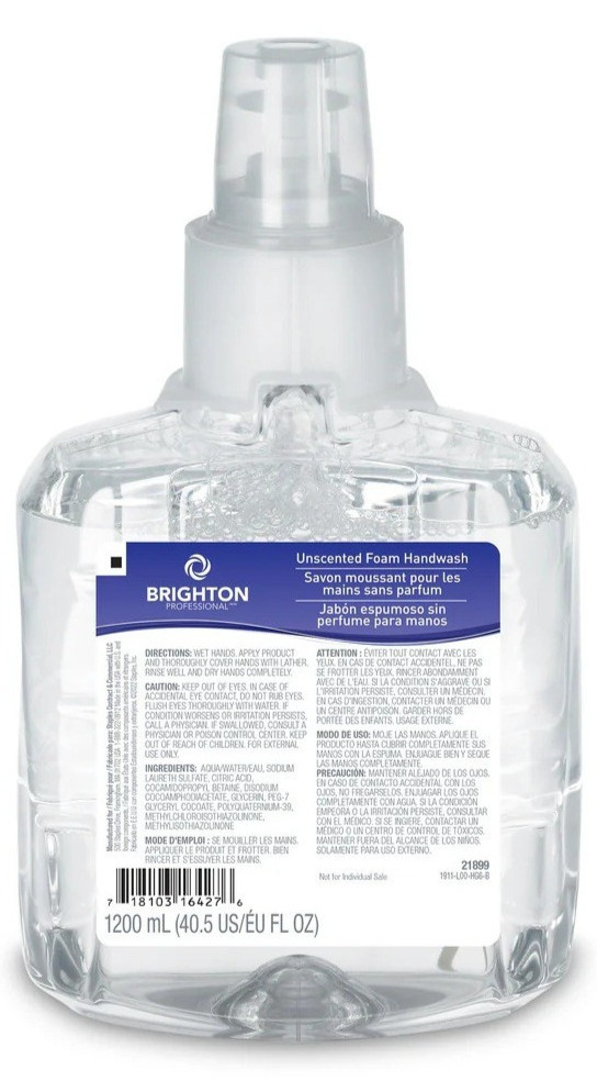 1 Refill Brighton 21899 Unscented Foam Handwash 1200ml for LTX-12 Dispenser