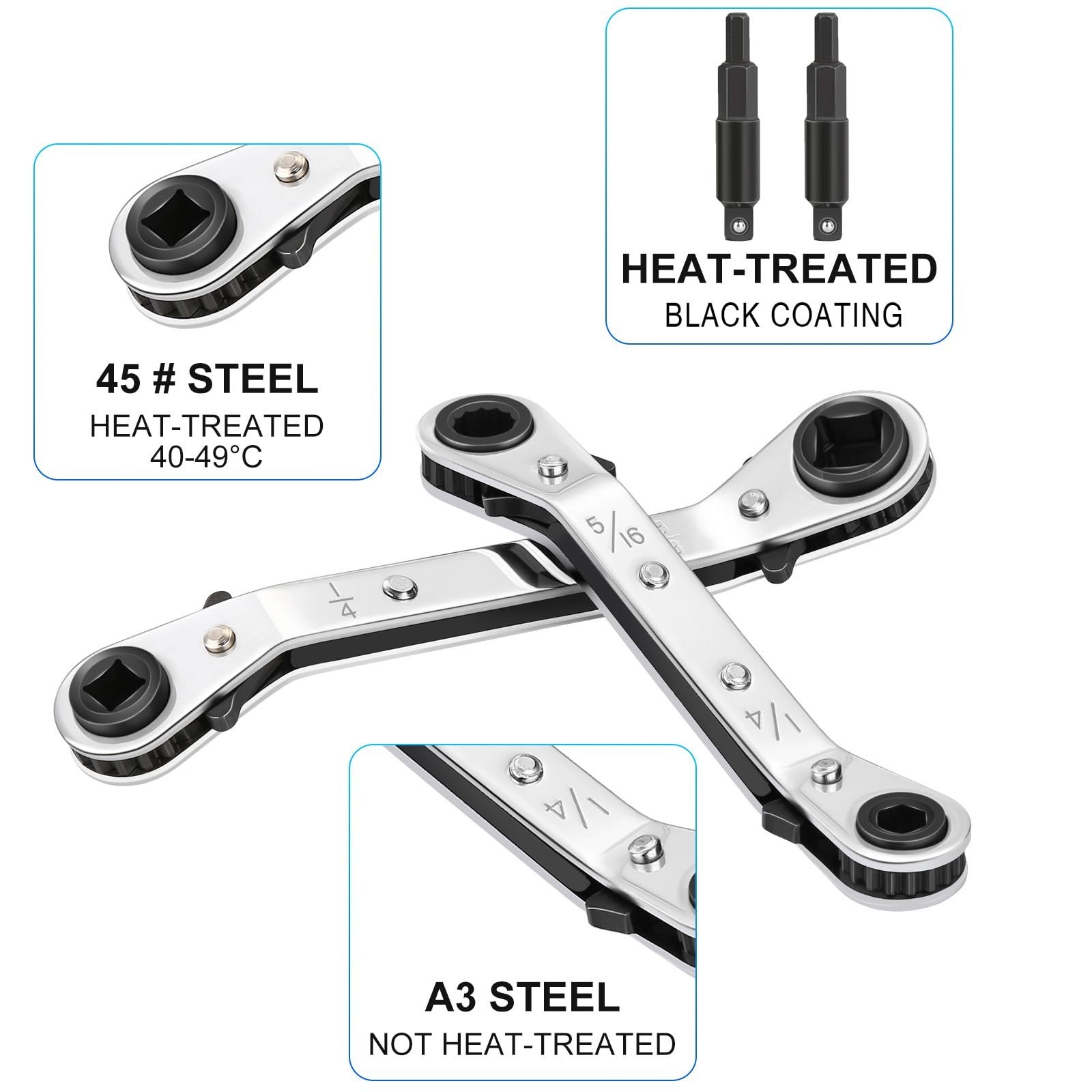 2PCS HVAC Service Wrench 3/16″, 1/4″, 5/16″, 3/8″, with Hex Bit Adapter