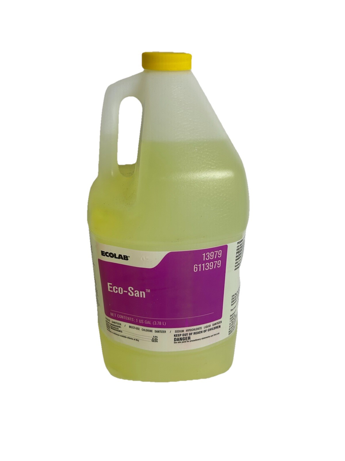 ECOLAB Eco-San Chlorinated Sanitizer, Multi-Surface, Unscented 1 US Gal 6113979