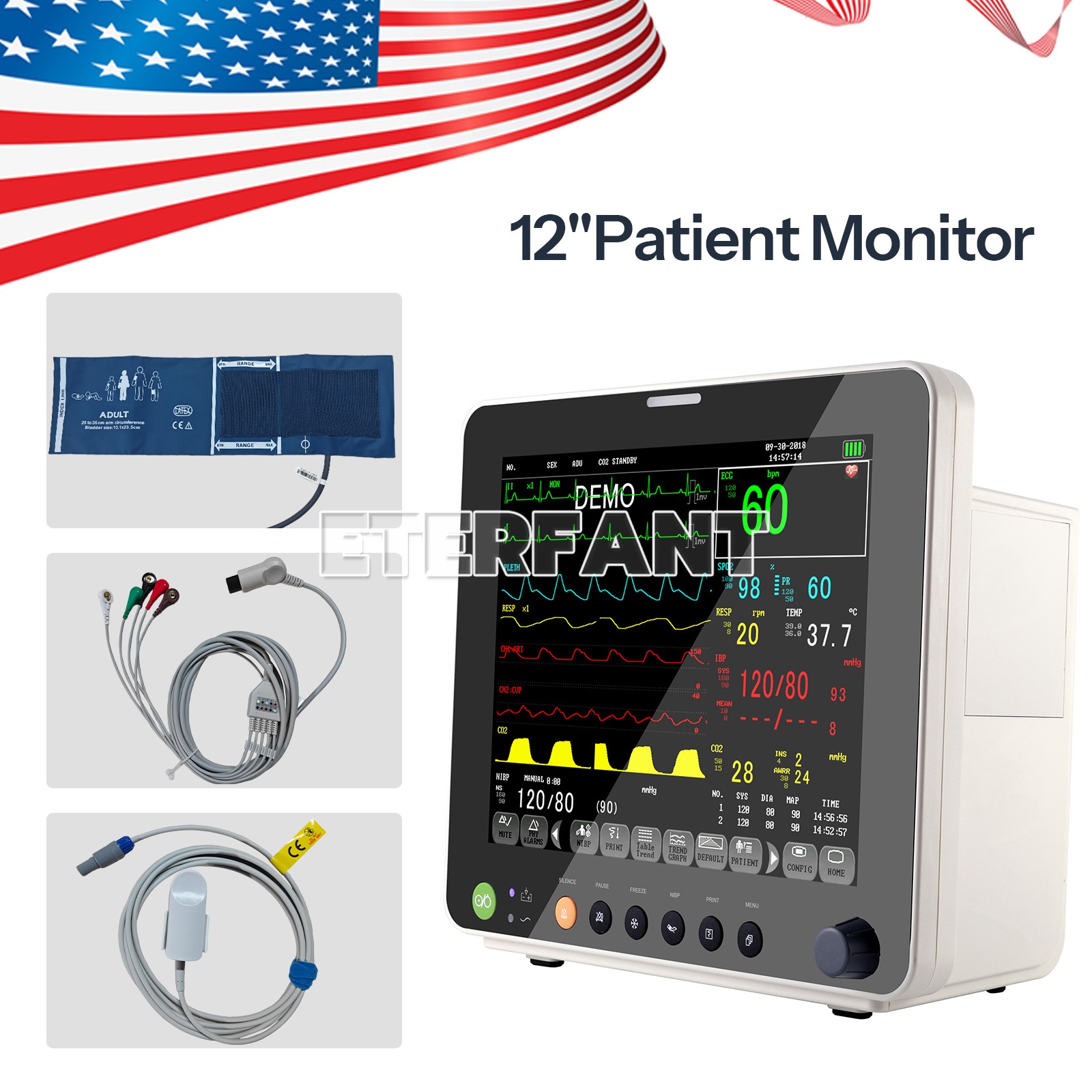 12″ Patient Monitor ICU CCU Vital Sign For Hospital/Rolling Trolley Cart Stand