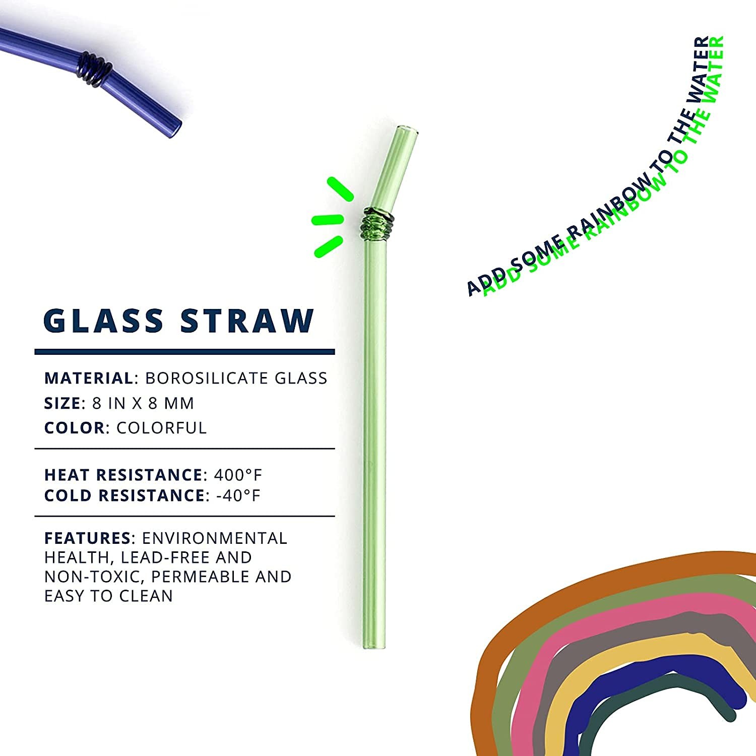 8 Pack EMPO Glass Straws Colored – 8″ x 8mm Perfect One Size, Multicolor
